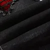 Mens Black Slim Fit Ripped Jeans Streetwear Hip Hop Red Patch Frayed Elastic Hole Jeans Trousers Male 6