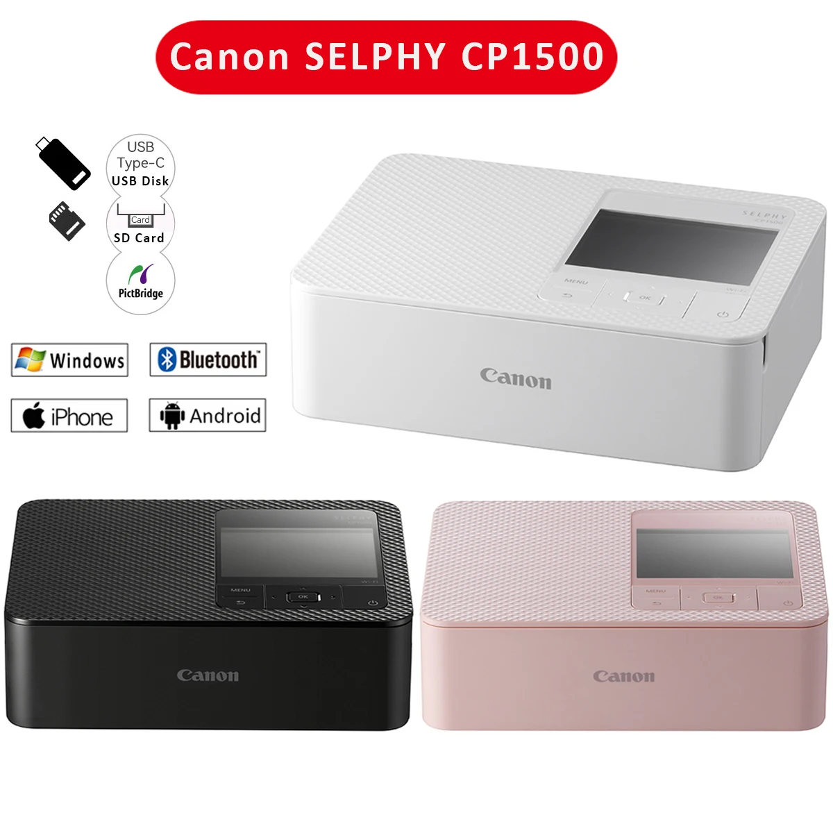 캐논 셀피 컴팩트 포토 프린터 업그레이드 CP1500, CP1300 키트, 무선 와이파이, KP-108IN RP-108 KP-36 KC-36 KL-36 인화지