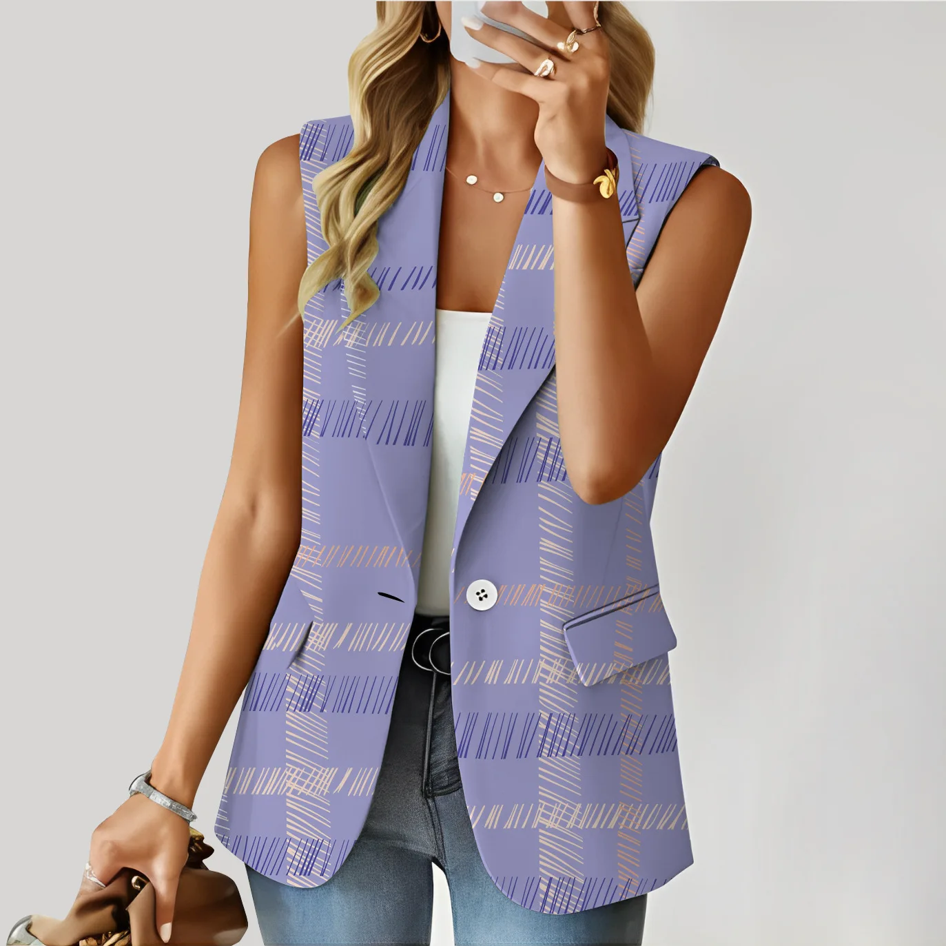 Women Floral Printed Vest Coat Office Ladies Waistcoat Sleeveless Blazer Single Button  Outwear Elegant Top