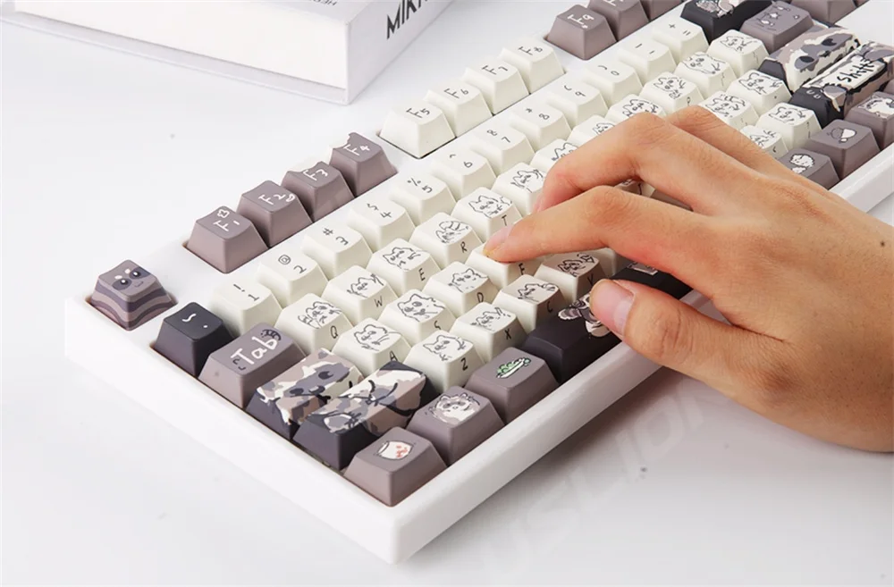 Bonito Tema Guaxinim PBT Keycap, Cereja Cap