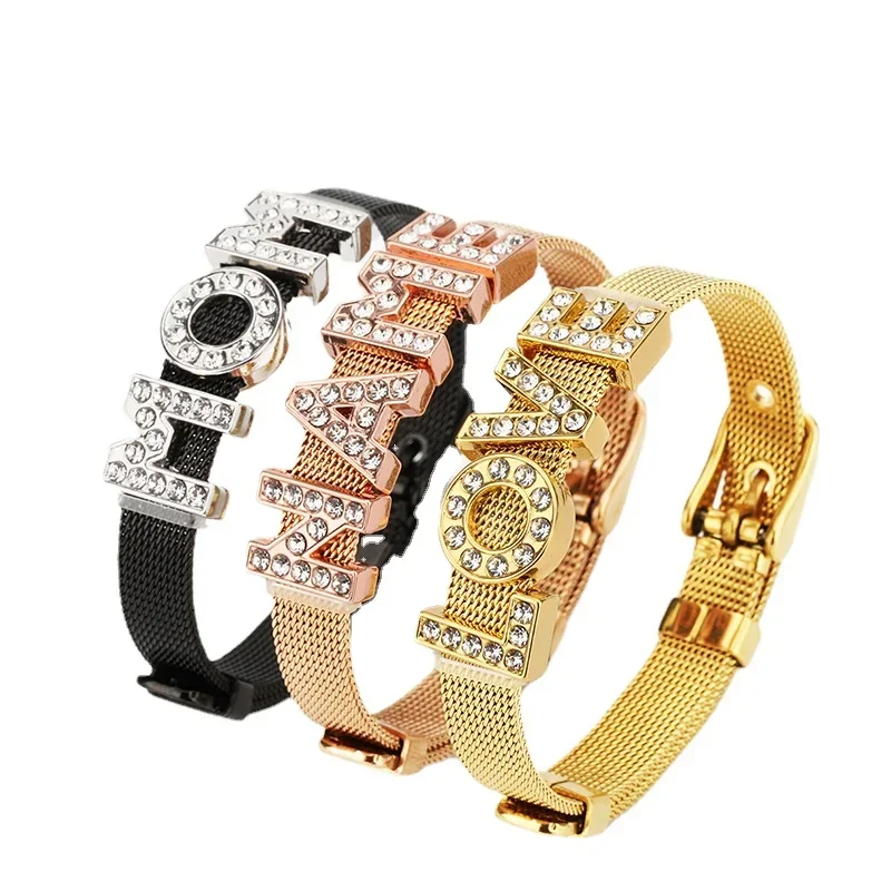 

Stainless Steel Bracelet Jewelry Mesh Strap with 26 English Letter Personalization DIY Charm Bracelet for Men Women Accessories