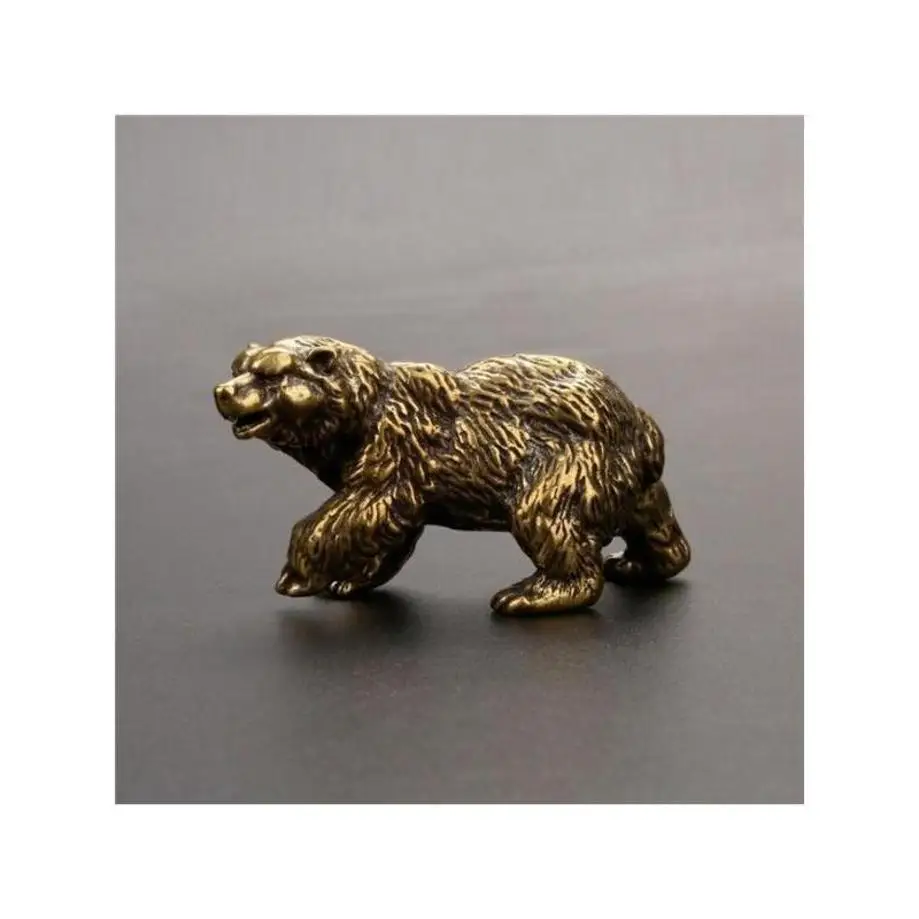 1 Pcs Brown Bear Statue Ornament Solid Brass Polar Animal Figurine Miniatures Tea Table Pet Desk Decors Accessories Crafts