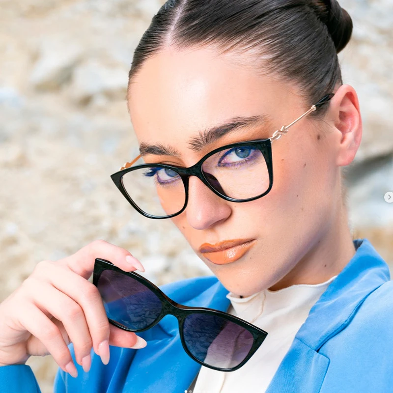 Fashion Sunglasses Cat Eye Magnetic Clip-on Polarized Women Anti-Blue Glasses Frames Computer Eyeglasses Female UV400