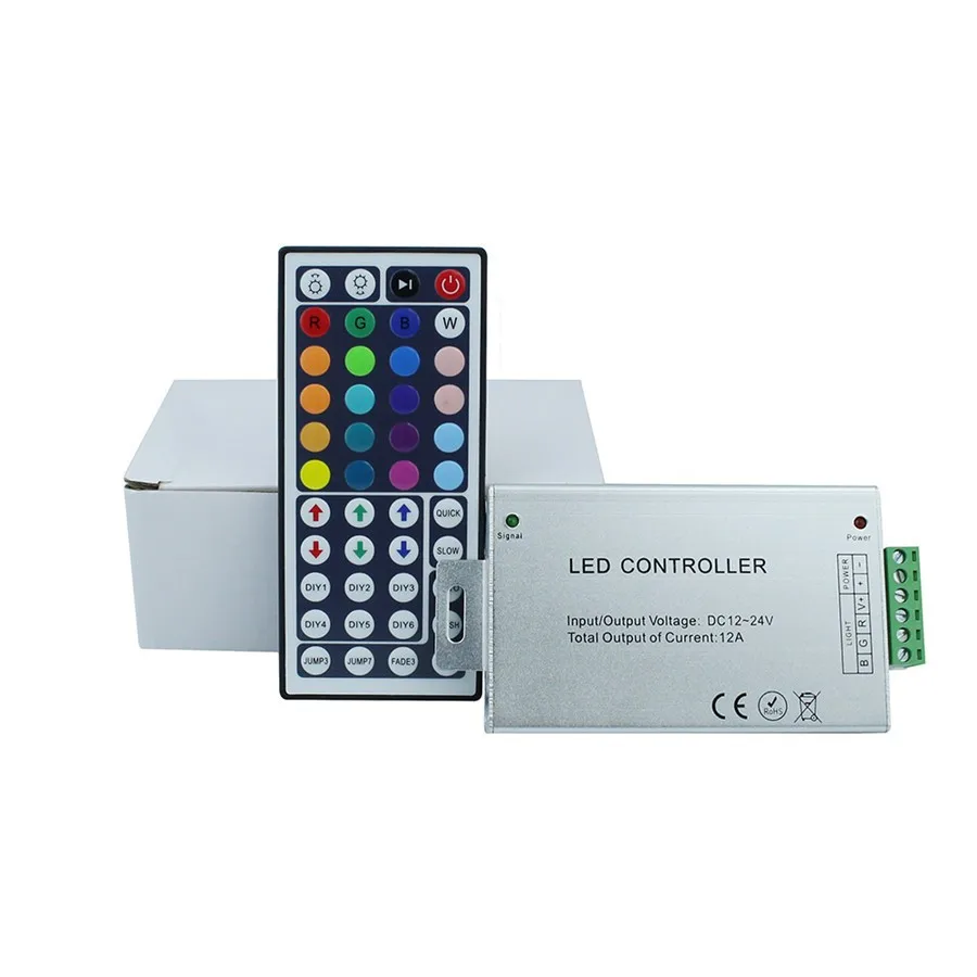 RGB Controller 44 Keys IR Remote Control 12A Aluminum Housing Dimmer DC 12V 24V 3 Channels for 5050 2835 LED Color Light Strip