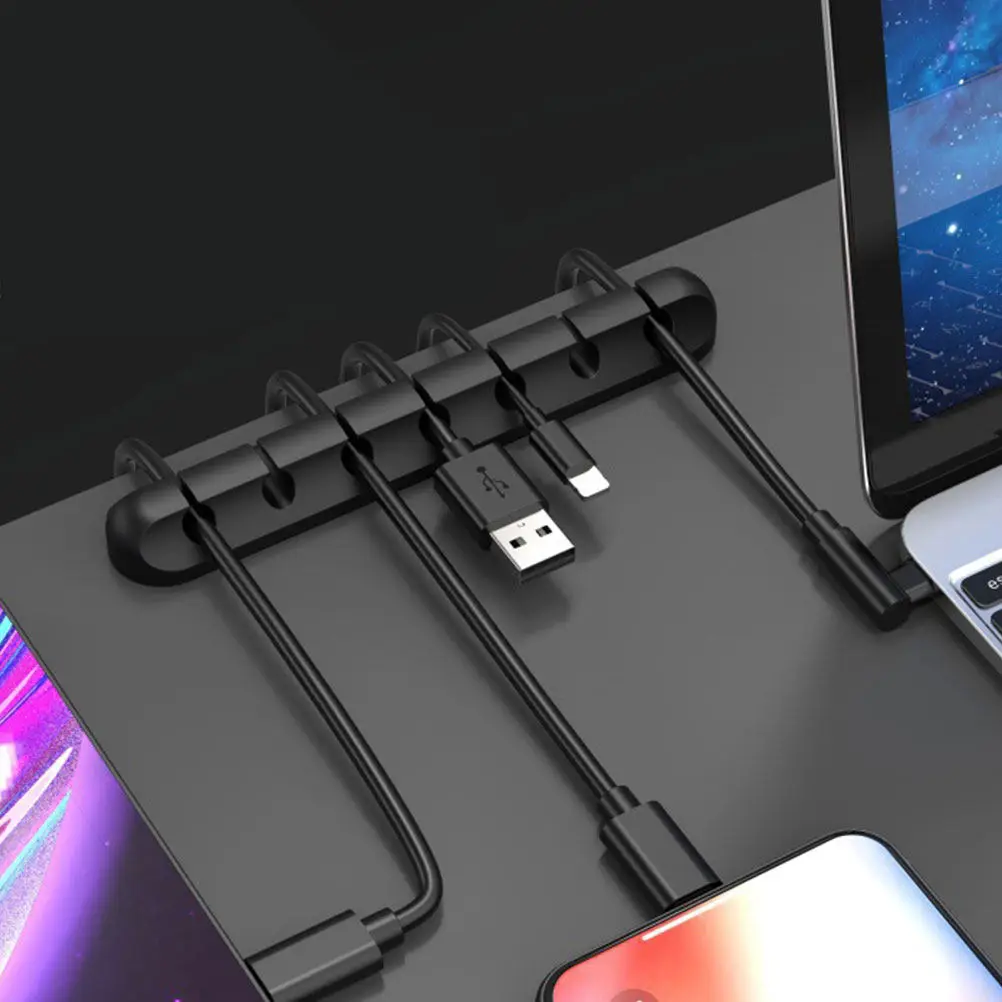 2Pcs 컴팩트 5홀 실리콘 케이블 정리기 헤드폰 충전용 데스크탑 코드 클립 USB 전원 케이블 접착식 케이블 관리