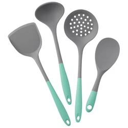 Silicone Kitchen Utensil Set - 4 - Piece Cooking and Serving Essentials (Grey blue)
