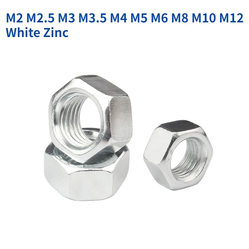 

M2 M2.5 M3 M3.5 M4 M5 M6 M8 M10 M12 White Zinc Hex Hexagon Nut