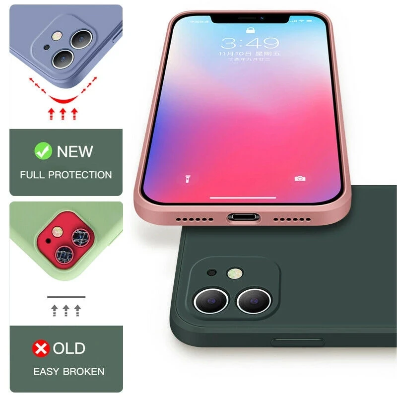 Fashion Straight Edge Liquid Silicone Case For iPhone 15 14 13 12 11 Pro mini Original Case XR X XS MAX 7 8 Plus SE 2020 Cover