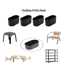 Non - Slip Oval Chair Leg Caps - Floor Protectors for Furniture, Scratch Proof Guards (4 Pack, Black/Clear) (15x30mm Black 4pcs)