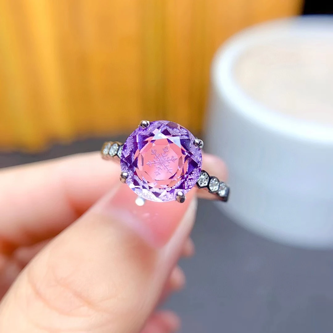 14K White Gold Amethyst Engagement Ring Flower Design Amethyst Ring Nature  Inspired Engagement Ring Unique Alternative Ring - Camellia Jewelry