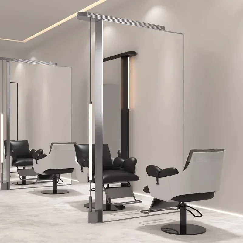 

Barber Shop Dressing Table Cosmetology Shop for Hair Salon Double-Sided Floor Stainless Steel Mirror with Light