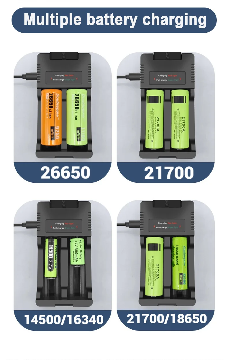 5V 1200mA Rechargeable Batteries Intelligent Charging For 18650 14500 16340 26650 21700 Li ion Charger Solar Battery Charger