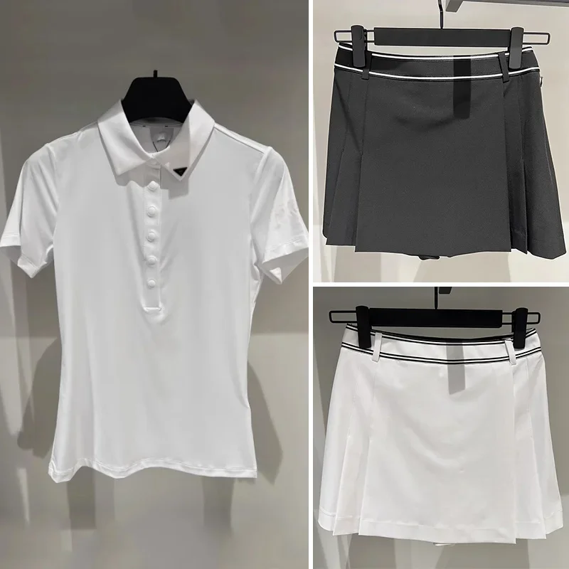 

Spring And Summer New Korea Golf Women's Suit Outdoor Casual Lapel Short Sleeve Golf Shirt Fashion Slim Golf Skirt