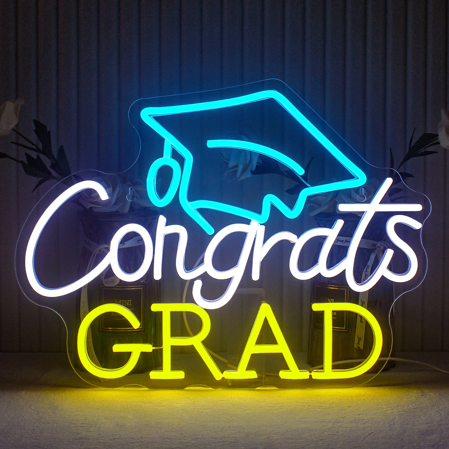 Congrats Grad Neon Sign LED Wall Decor USB Powered For Dormitory Classroom Ceremony Party Background Decor Graduation Gift