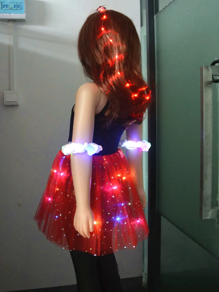Girls Princess Led Star Skirt Tutu Glow Hair Lights String Dance
