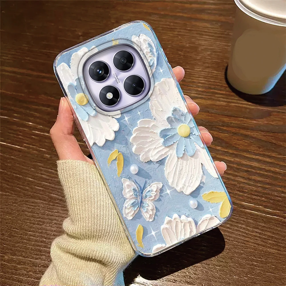 Transparent Clear Silicone Phone Case with Rose Flower and Daisy Oil Painting Design