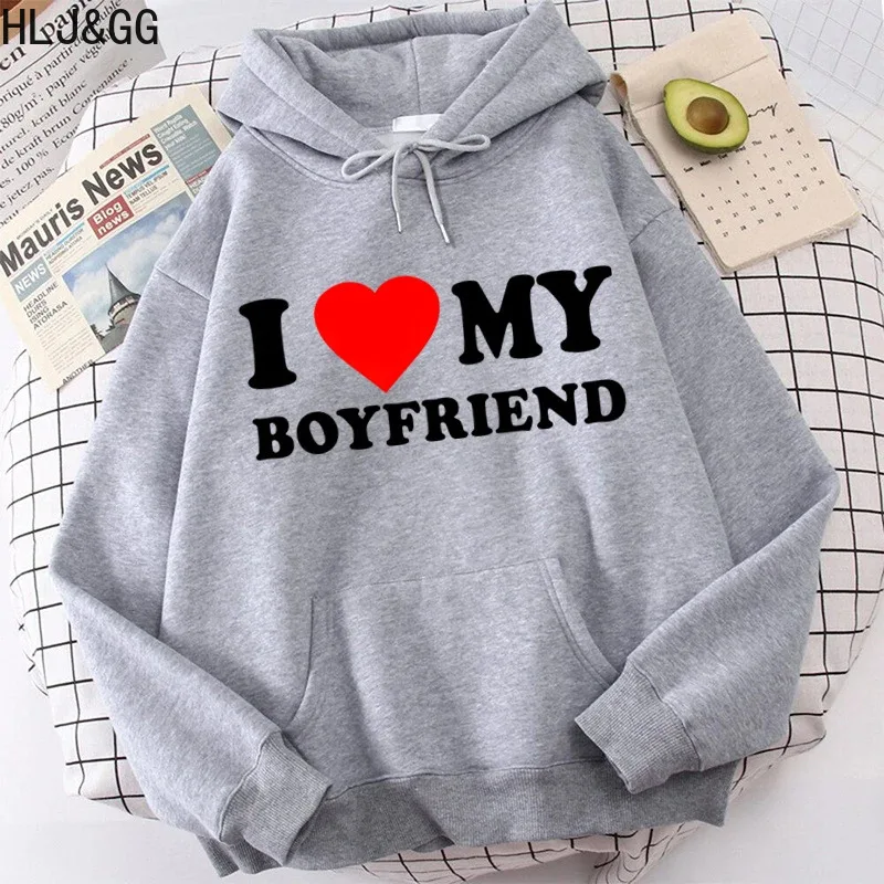 HLJ&GG Fashion Streetwear Women Letter Print Long Sleeve Hooded Sweatshirts Casual Loose Harajuku Style Sporty Pullover Top 2024