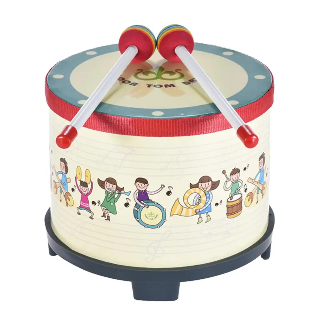 20.5cm Children Drum Cartoon Wooden Floor Tom Drum Mallets Percussion Musical Instrument Kids Beating Educational Toy