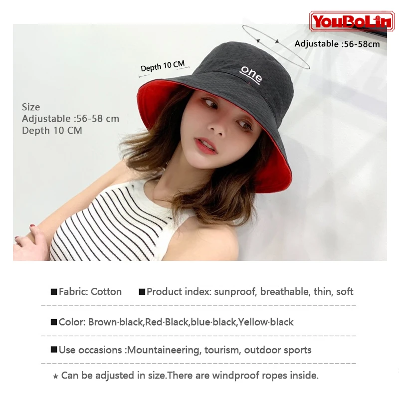 Womens ‘ONE‘ Letter Embroidery Double-Sided Cotton Bucket Hat S4fd23d1c4bab4e1b9a13c29810ba13feH