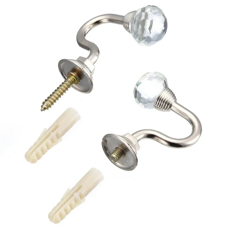 2Pcs Metal Crystal Curtain Holdback Hanger Wall Tie Backs Hooks Holder Home Decor Curtain Tie Back Artificial Crystal Wall Hooks