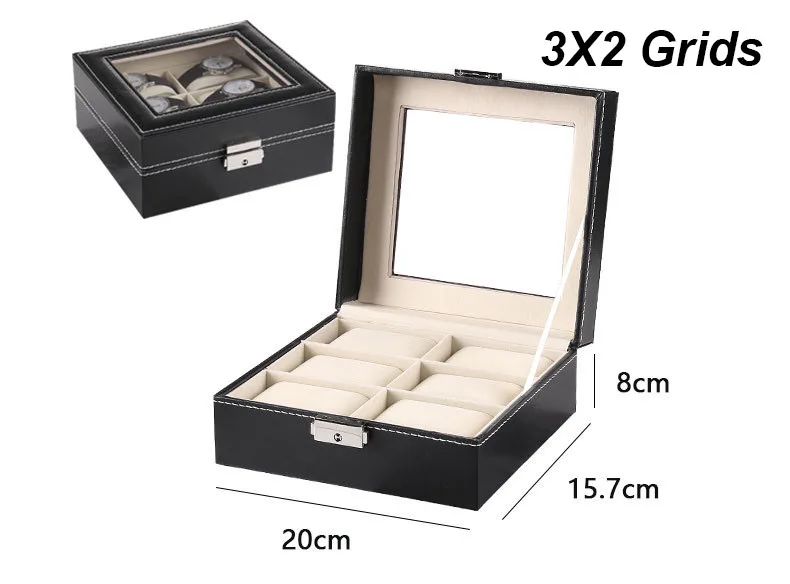 Multiple Slots Luxurious PU Watch Box 2/3/4/5/6 Grids Jewelry Ring Earrings Organizer F... - SKU PWB00958 - UGI Packaging