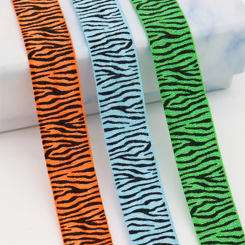 5/8" 15mm Black Zebra Stripe Animal Print FOE Band Spandex Fold Over Elastic Ribbon For Bracelet Hair Tie DIY Sewing Trim