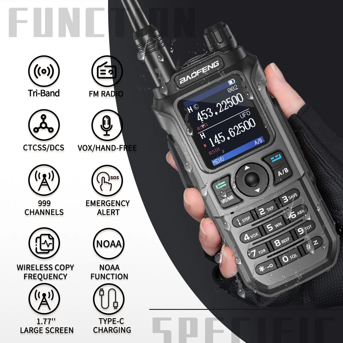 Baofeng UV 21 Pro Wireless Copy Frequency Walkie Talkie 16 KM torcia impermeabile a lungo raggio caricabatterie di tipo C Ham Radio UV 5R