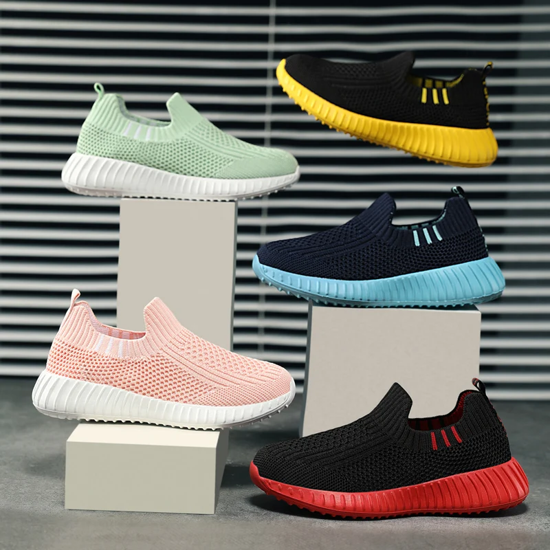 1 Pair Girls Low Top Breathable Mesh Shoes, Multi-Color Upper, Dual Layer Shock Absorbing Anti-Slip Soles, Hook And Loop Closure, Fashionable Sneakers For Spring/Autumn main image 1