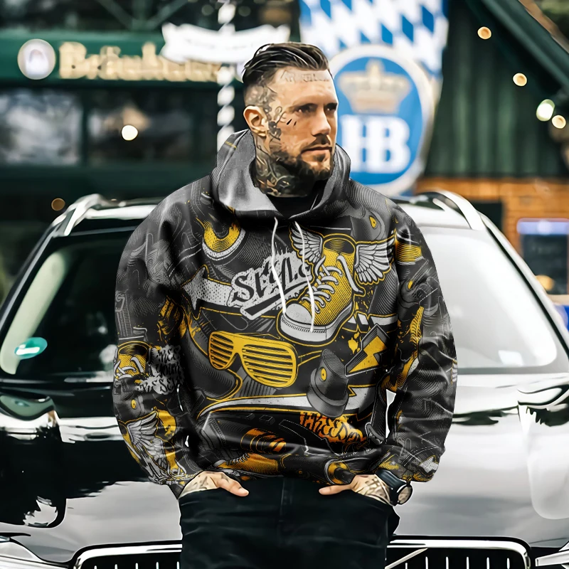 

International 2022 interesting and funny stitching 3D autumn and winter men's hoodie casual fashion street hip-hop long sleeve