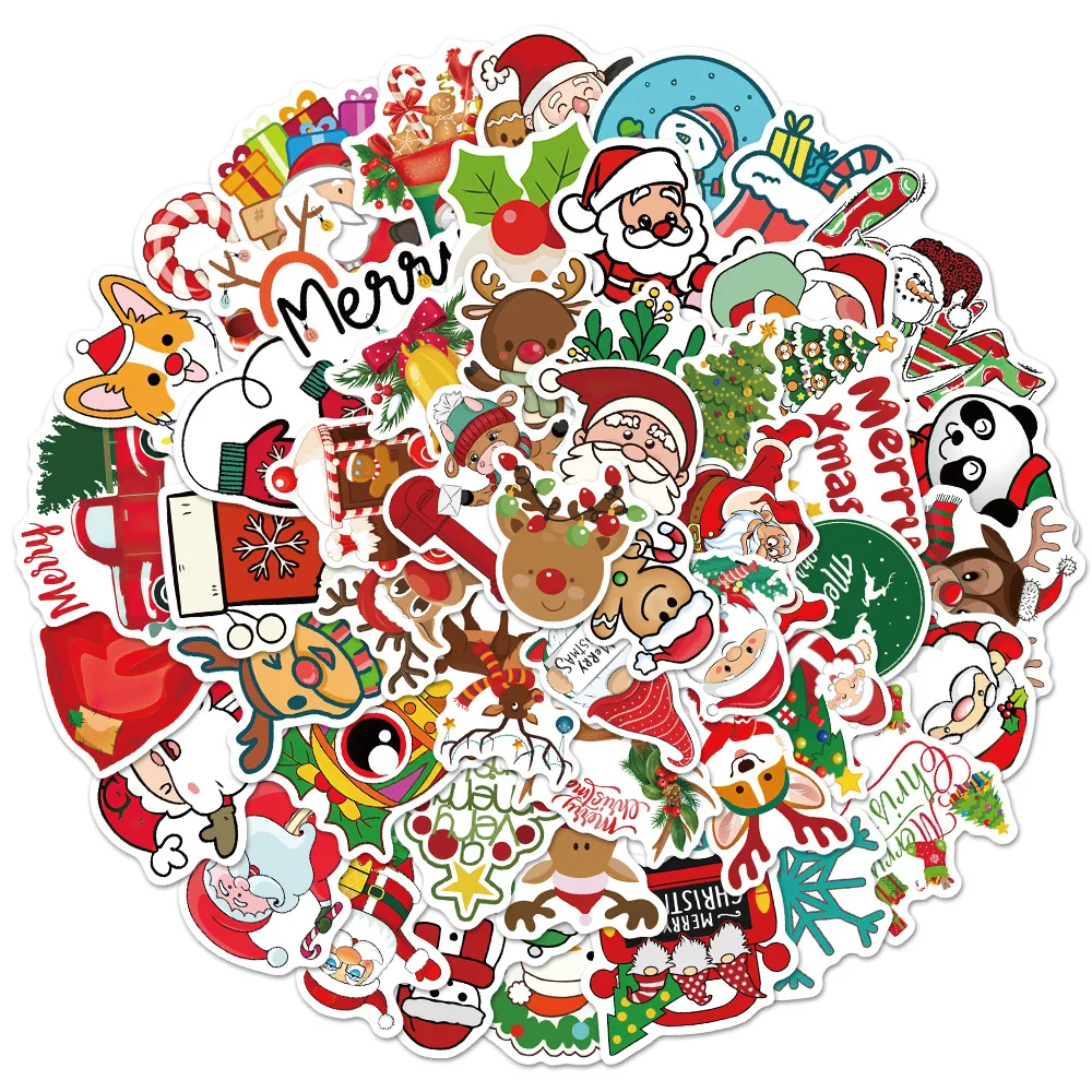 50 pcs Cute Christmas Santa Claus Graffiti Creative DIY Laptop Refrigerator Luggage Phone Gift Decoration Scrapbook Stickers stickers scrapbooking supplies