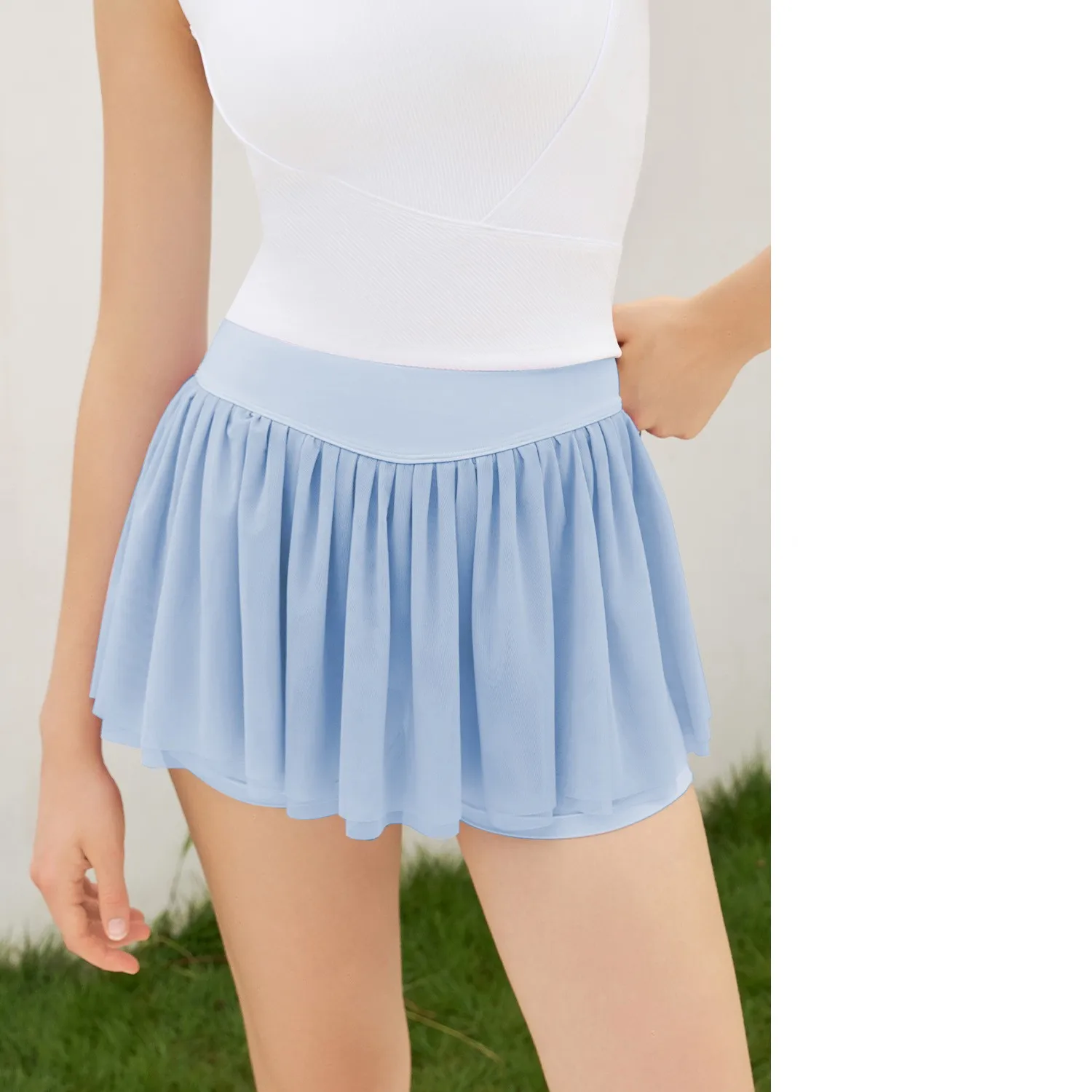 Summer Organ Pleated Tennis Skirt Thin Mesh Women Fake Two-piece Anti-exposed Sports Fitness Badminton Skirt Golf