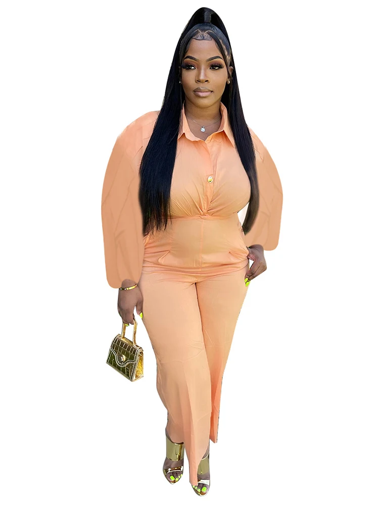 

Office Ladies Solid Rompers Womens Jumpsuit Casual Turn Down Collar Long Sleeve Overalls Classic High Waist One Piece Bodysuits