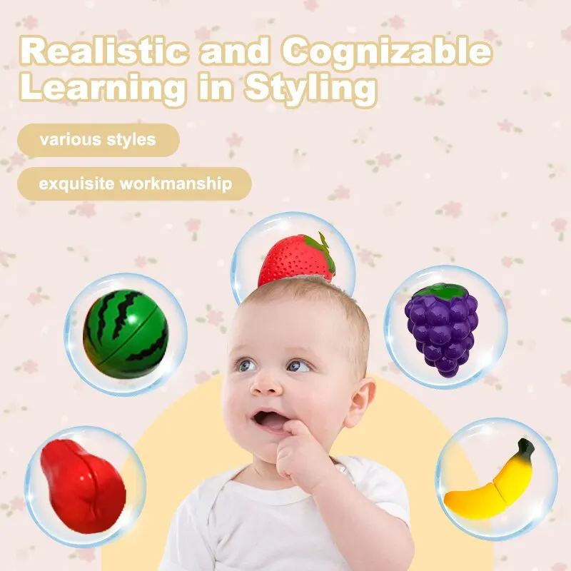 Kids Simulation Kitchen Toy Classic Plastic Fruit Vegetable Cutting Educational Montessori Toy 9 Pcs Per Set