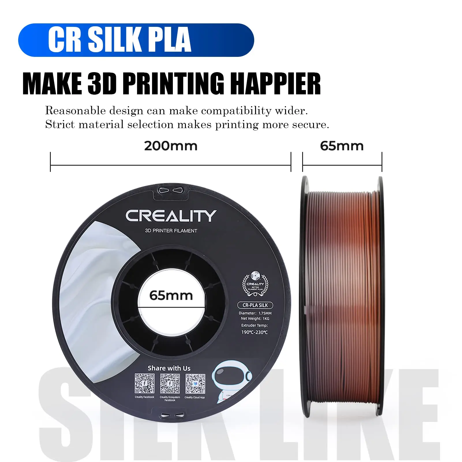 CREALITY 3D Printer PLA CR-Silk Filament 1Kg 0.25kg 1.75mm 3D