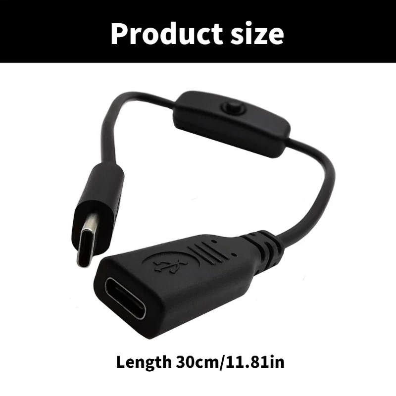 Compact USB-C Power Extension Cable with On/Off Switch