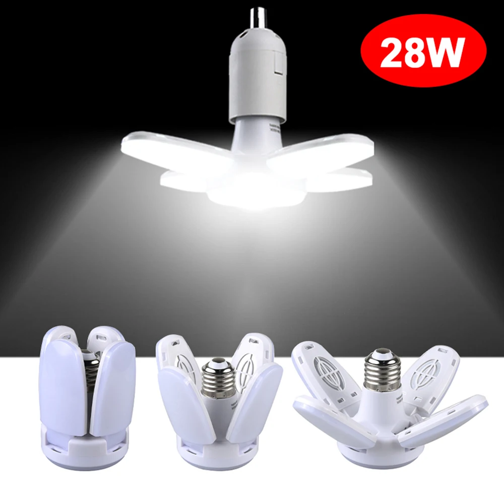 28W 부채꼴 LED 전구 E27 LED 램프 접이식 AC 85-220V 가정용 거실 창고 차고 천장 조명