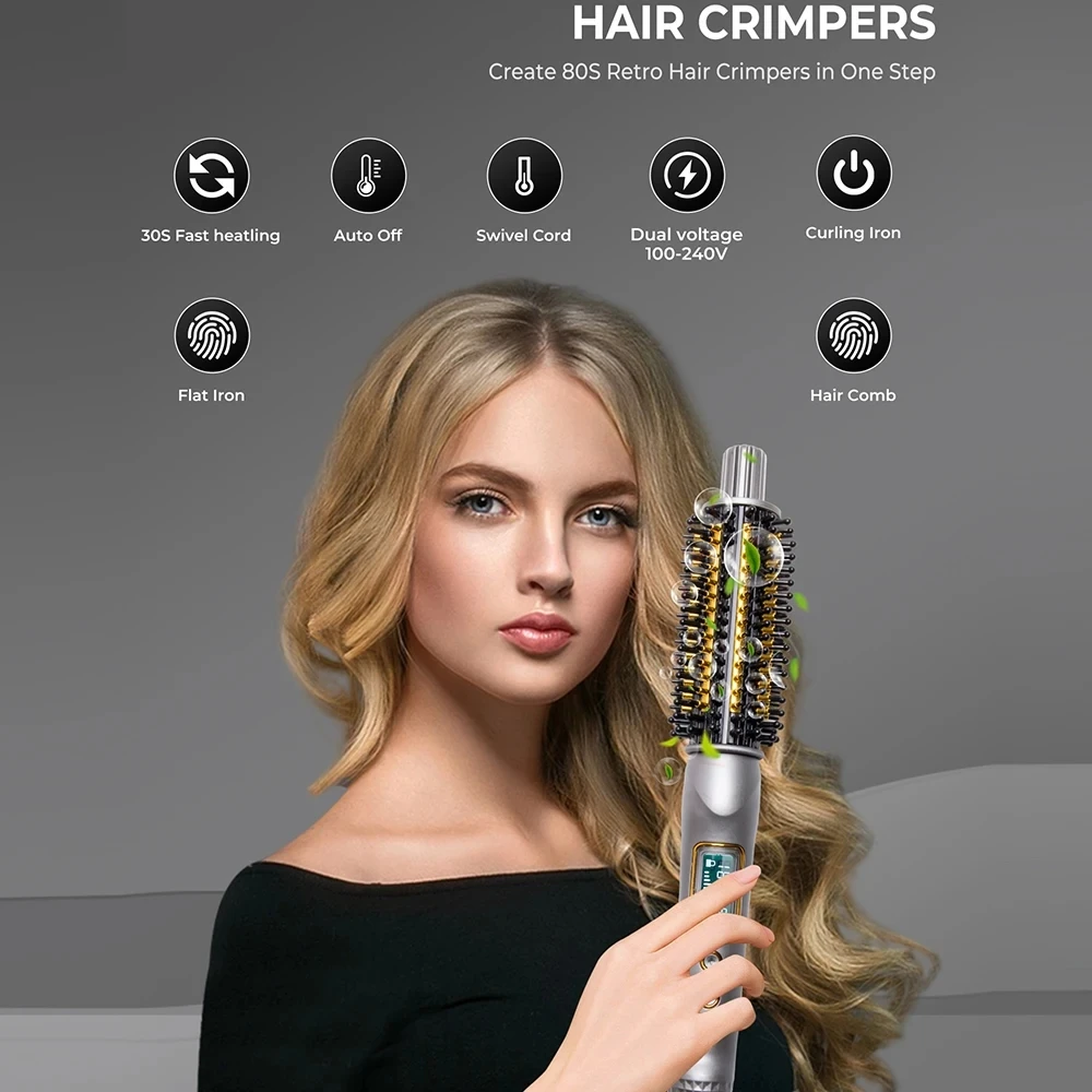 Double PTC Curling Iron Brush Ceramic Ionic Hair Curler Straightener Anti-Scald Volumizing Hair Heated Brush Electric Hot Comb