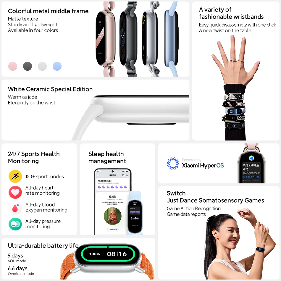 Global Version Xiaomi Smart Band 9 150+ Sports Modes Sleep Monitoring 1.62" AMOLED Display 21-day Battery Mi Wrist Sport Watch 2