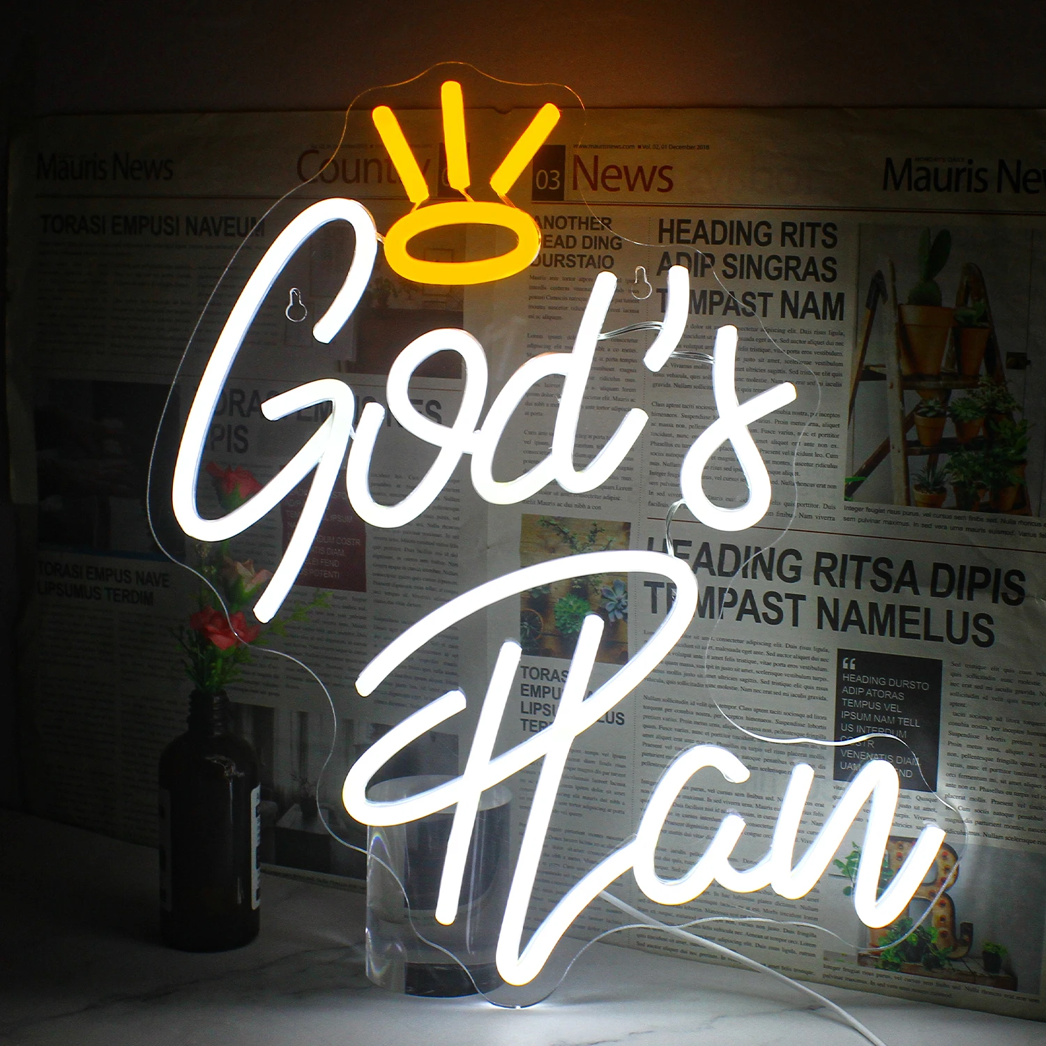 God's Plan Letter Neon Sign LED Room Wall Decor USB Powered Acrylic With Switch For Bedroom Living Room Bar Wedding Party Decor