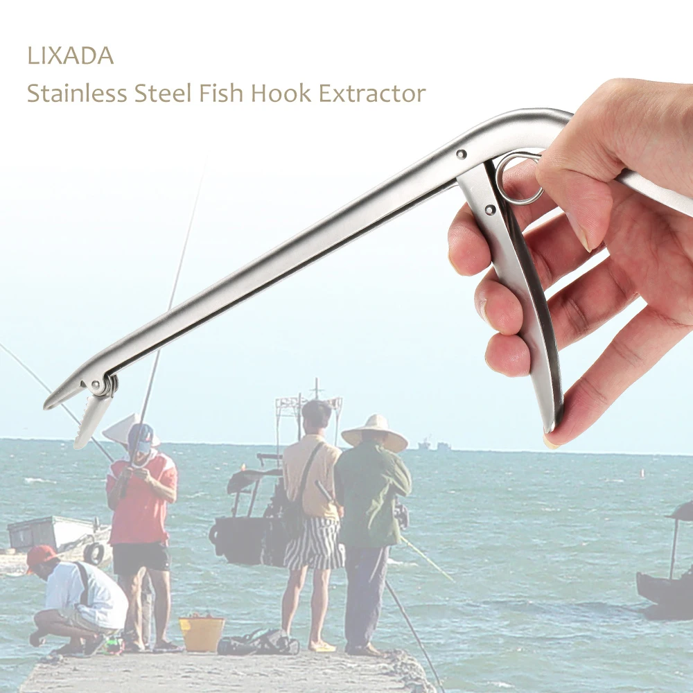 Lixada Stainless Steel Fishing Hook Remover Plier Tool Unhooking Device Fish Clamp Clip Tackle for Fishing Trailer fishing tools