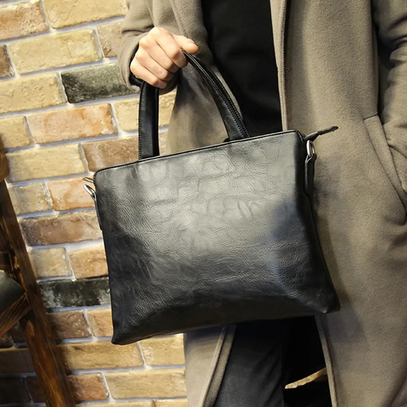 Business Black Men's Briefcase PU Leather Handbag For Documents Luxury Shoulder Messenger Bag Horizontal Man Laptop Bag
