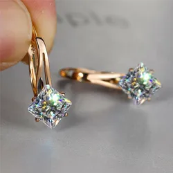 Elegant Champagne Crystal Zircon Hoop Earrings in Rose Gold (White)
