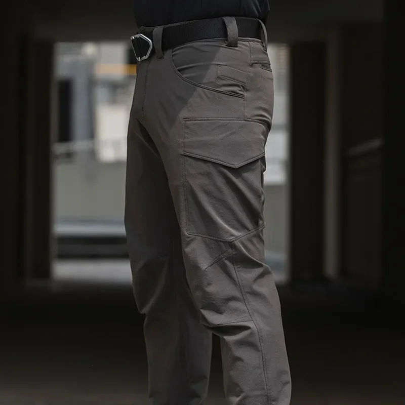 Spring And Autumn Outdoor Tactical Pants Anti Splashing Light And Thin Soft Shell Pants Large Elastic Tied Mountaineering
