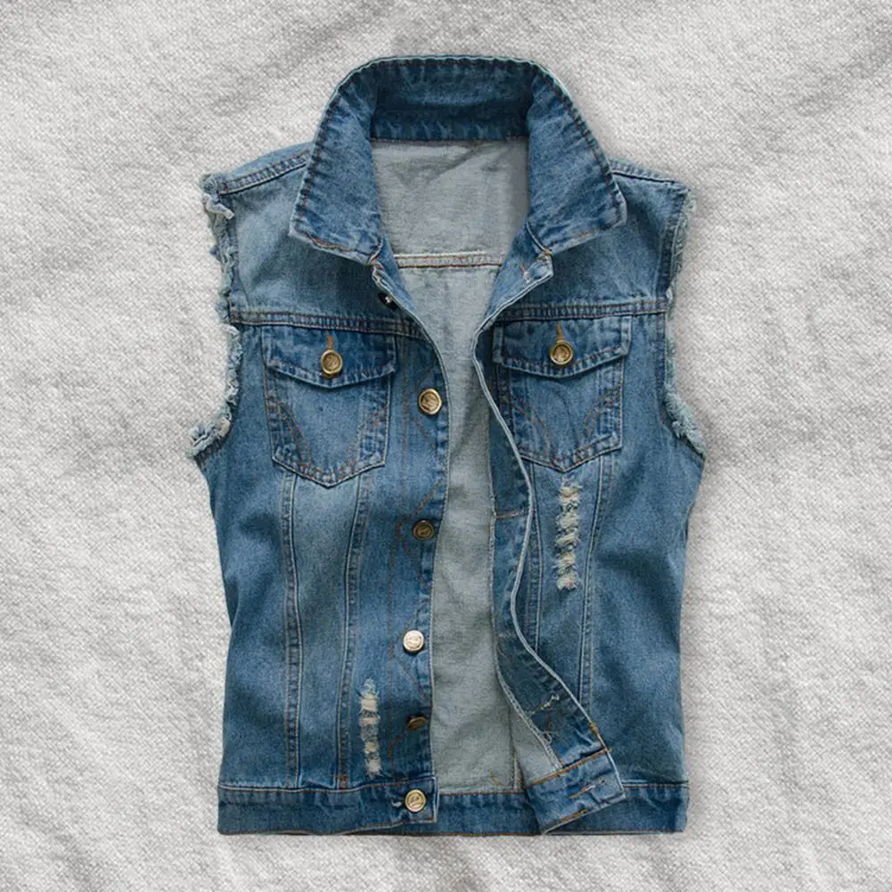 

New Men's Denim Vest Ripped Jean Plus Size Cowboy Denim Vest Jacket Coats Waistcoat Men Sleeveless Jacket Male Jacket Waistcoat