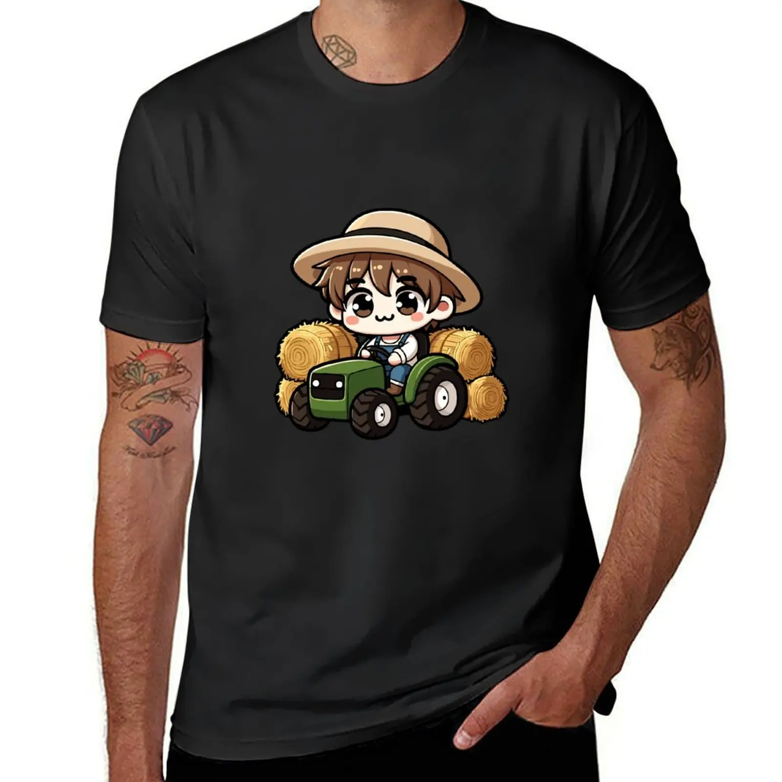 

Chibi Kawaii фермер футболка большого размера черные животные принты для мальчиков тренировочные рубашки для мужчин