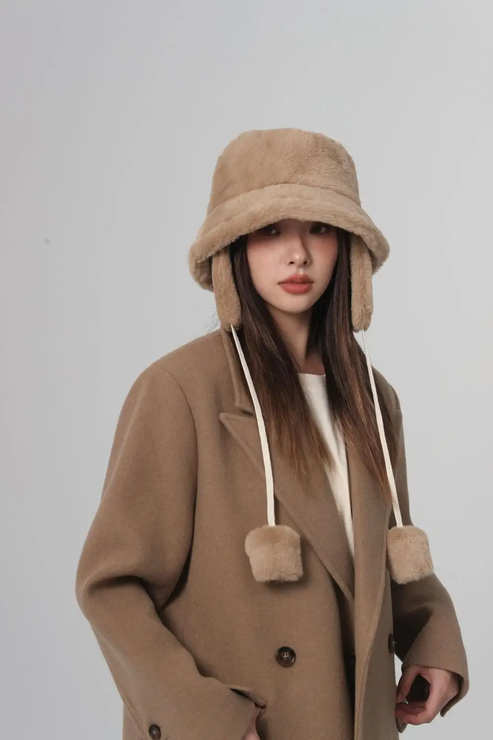 Bomber Warm Bucket Hats for Women Golf Hiking Fur Winter Hat Barrel Cotton Fabric Ear Protection Cap_voghion.com