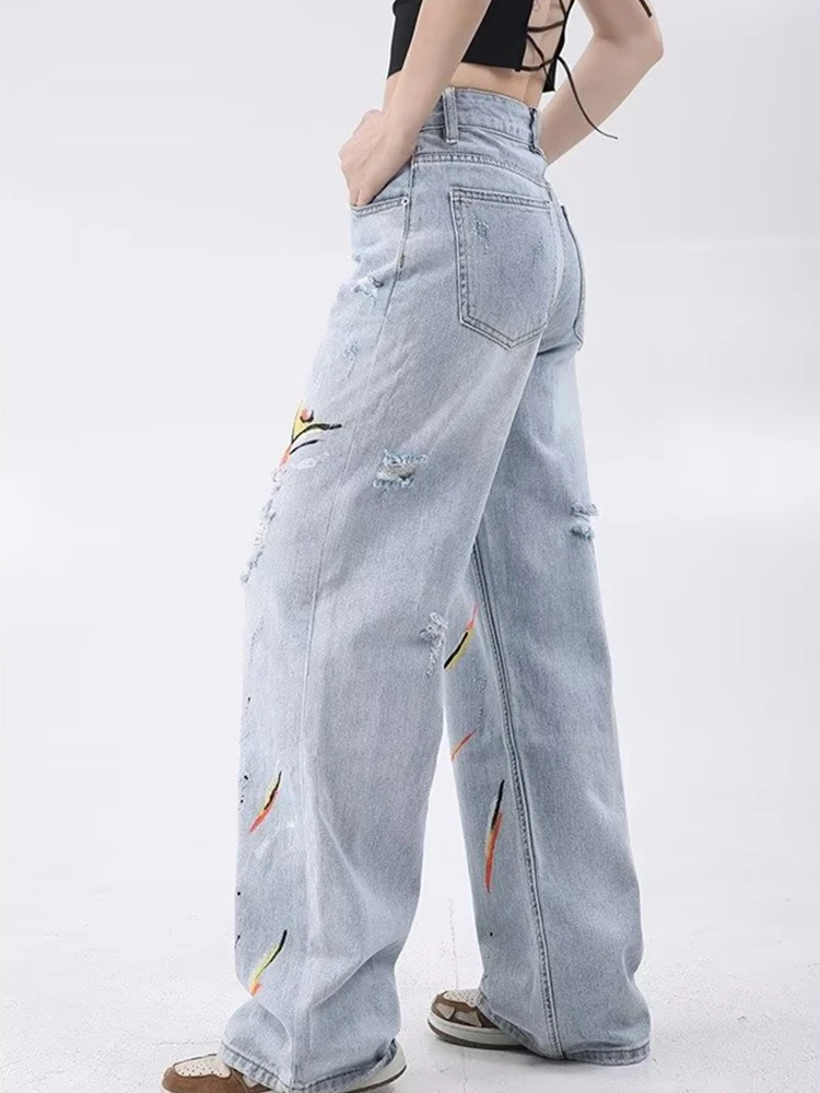 Bershka ripped wide leg jeans in light blue