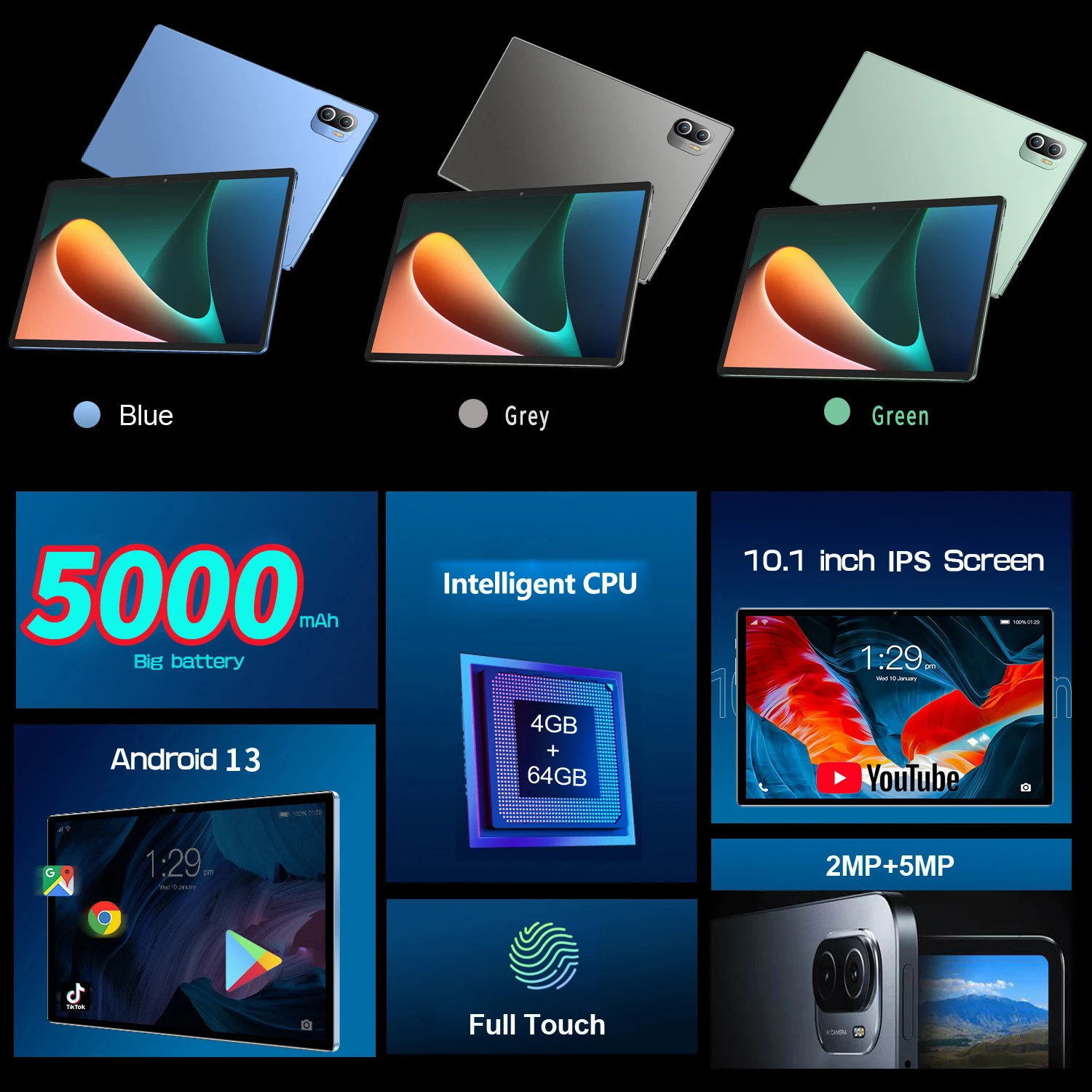 BDF P90 안드로이드 13 태블릿 10.1인치 1280x800 IPS 3G/4G SIM 카드 최대 4GB 램 64GB 롬 5000mAh 타입-C 메탈 바디 태블릿 PC Wi-Fi