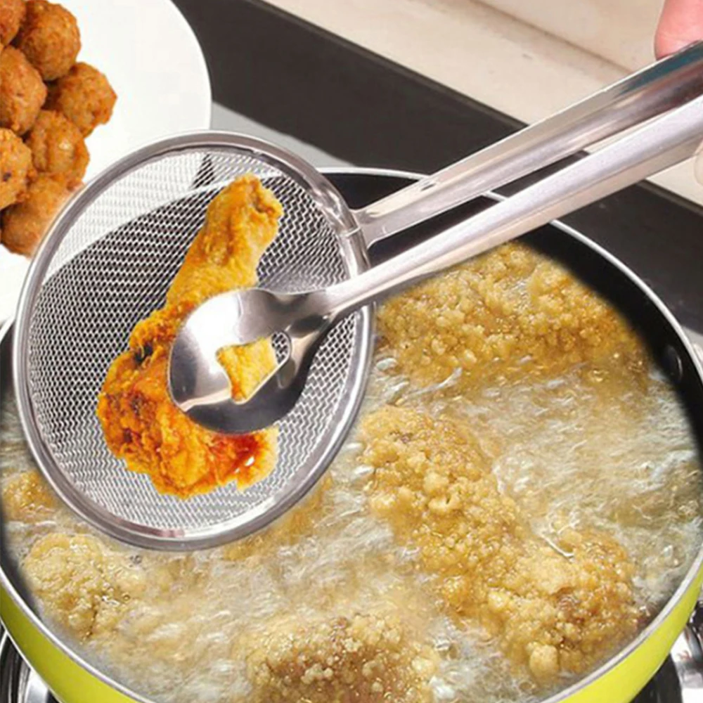 فلتر مشبك لقلي الزيت من الفولاذ المقاوم للصدأ ، مصفاة شبكية دقيقة ، ملقط مشبك للأطعمة والقلي بالزيت ، للشواء ، أدوات المطبخ