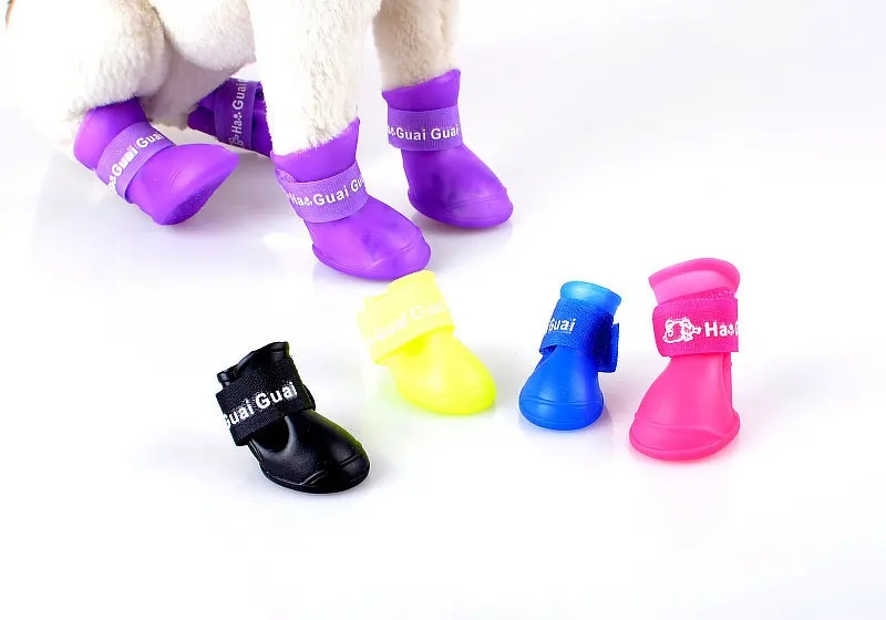 Title 3, 4pcs/Set Dogs Shoes Candy Colors Rubber Waterpr...